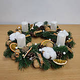 Різдвяна свічка. Підсвічник Різдвяний зі свічками. Різдвяна композиція у формі вінка зі свічками 32 см, фото 6