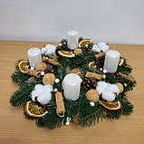 Різдвяна свічка. Підсвічник Різдвяний зі свічками. Різдвяна композиція у формі вінка зі свічками 32 см, фото 7