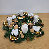 Різдвяна свічка. Підсвічник Різдвяний зі свічками. Різдвяна композиція у формі вінка зі свічками 32 см, фото 8