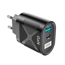 Зарядка шкарпетка GaN 65 Вт USB Type-C PD QC AC Prof BK389