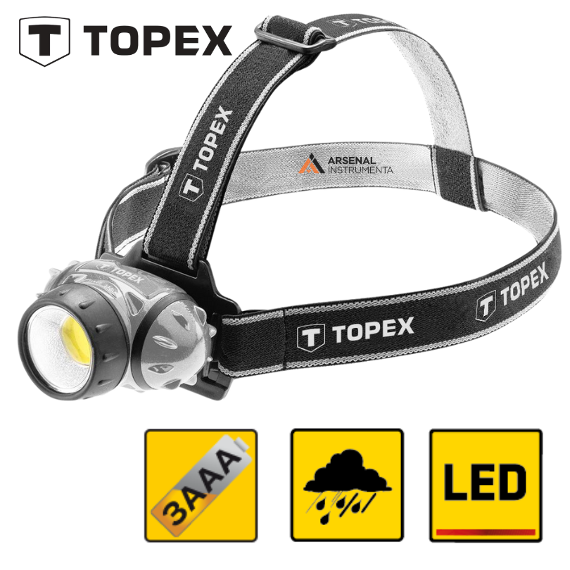 Ліхтар налобний 3 Вт LED COB, 3xAAA Topex 94W391