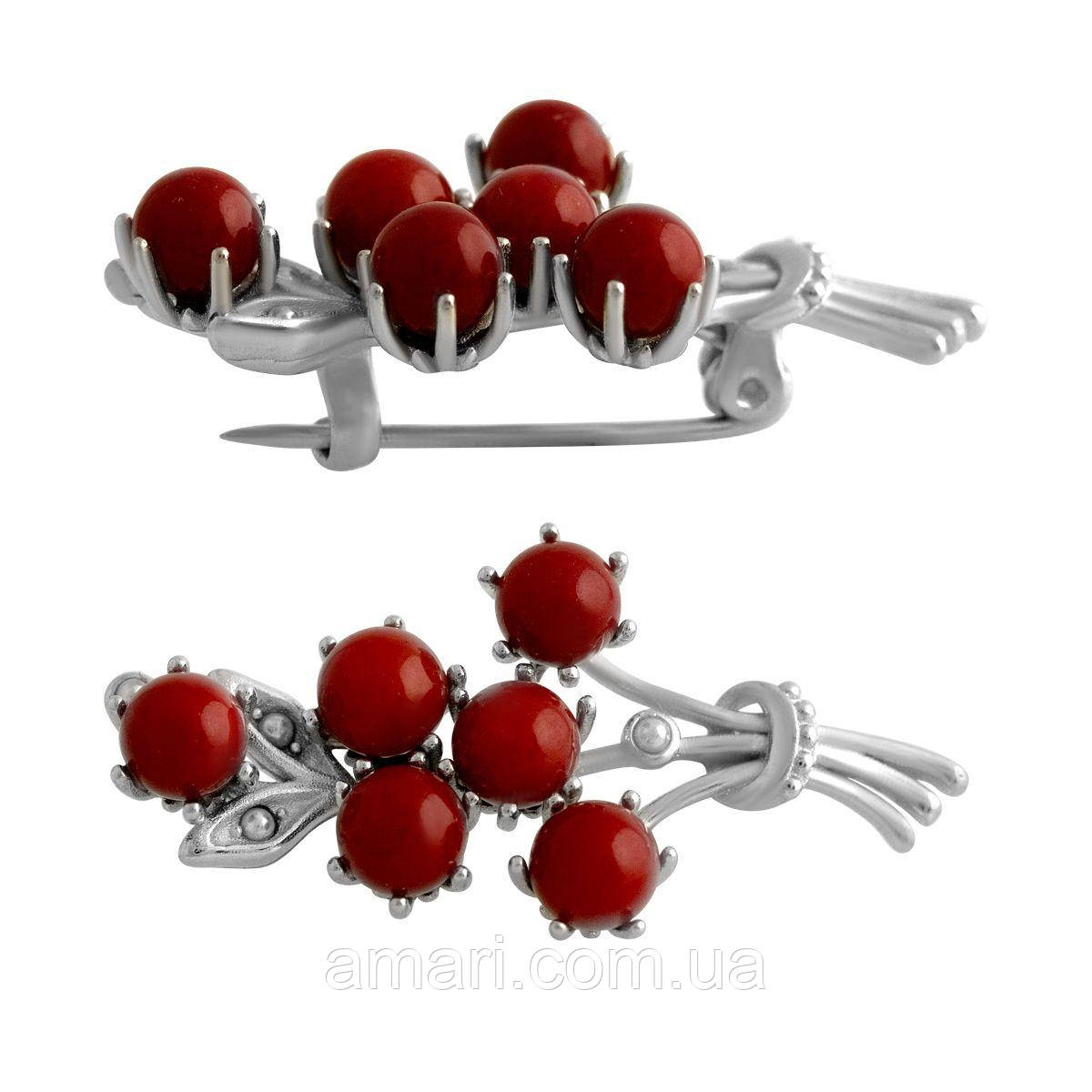 Срібна брошка Komilfo з коралом (2137566), фото 1