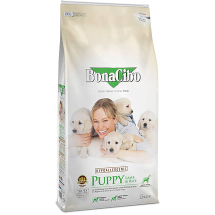 Сухий корм для цуценят BonaCibo Puppy Lamb&Rice з м'ясом ягняти та рисом 15 кг, фото 1