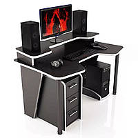 Компьютерный геймерский стол COMFORT с надстройкой и ящиками GT14N 140 см белый с черным черно белый