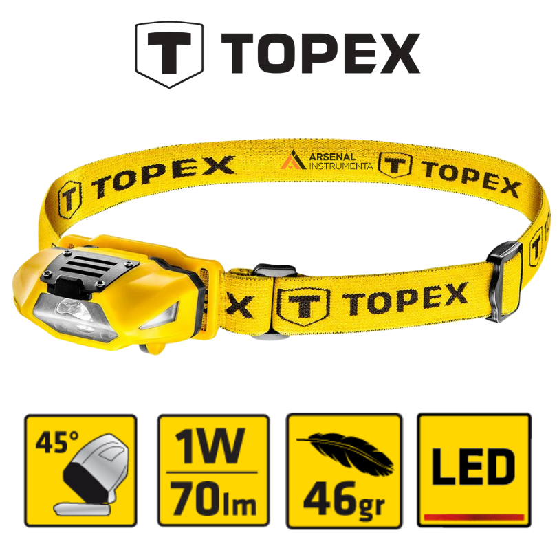 Ліхтарик на чоло 70 люменів, білий + червоний, 1xAA Topex 94W390, фото 1