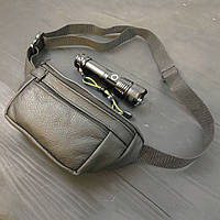 Бананка чоловіча + тактичний ліхтар Police BL-X71-P50, сумка через плече, сумка шкіряна поясна, чорна