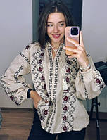 Жіноча вишиванка блуза, бежевого кольору з красивою вишивкою розміри S, M, L