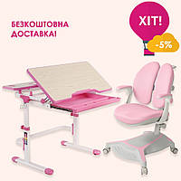 Детская парта FunDesk Lavoro L Pink + ортопедическое кресло с подлокотниками Cubby Bunias Pink для девочки