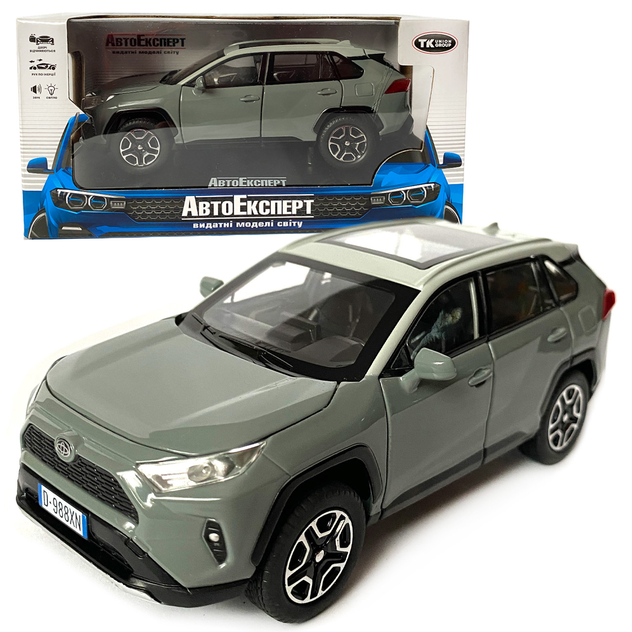 Іграшкова машинка металева Toyota RAV4 Sport, Тойота рав спорт, сіра, звук, світло, інерція, відкр двері, багажник, капот,