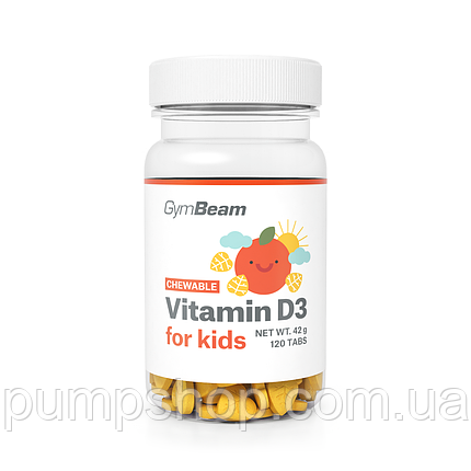 Вітамін D3 для дітей жувальний GymBeam Vitamin D3 for Kids 120 жув. таб. ( смак апельсин ), фото 1