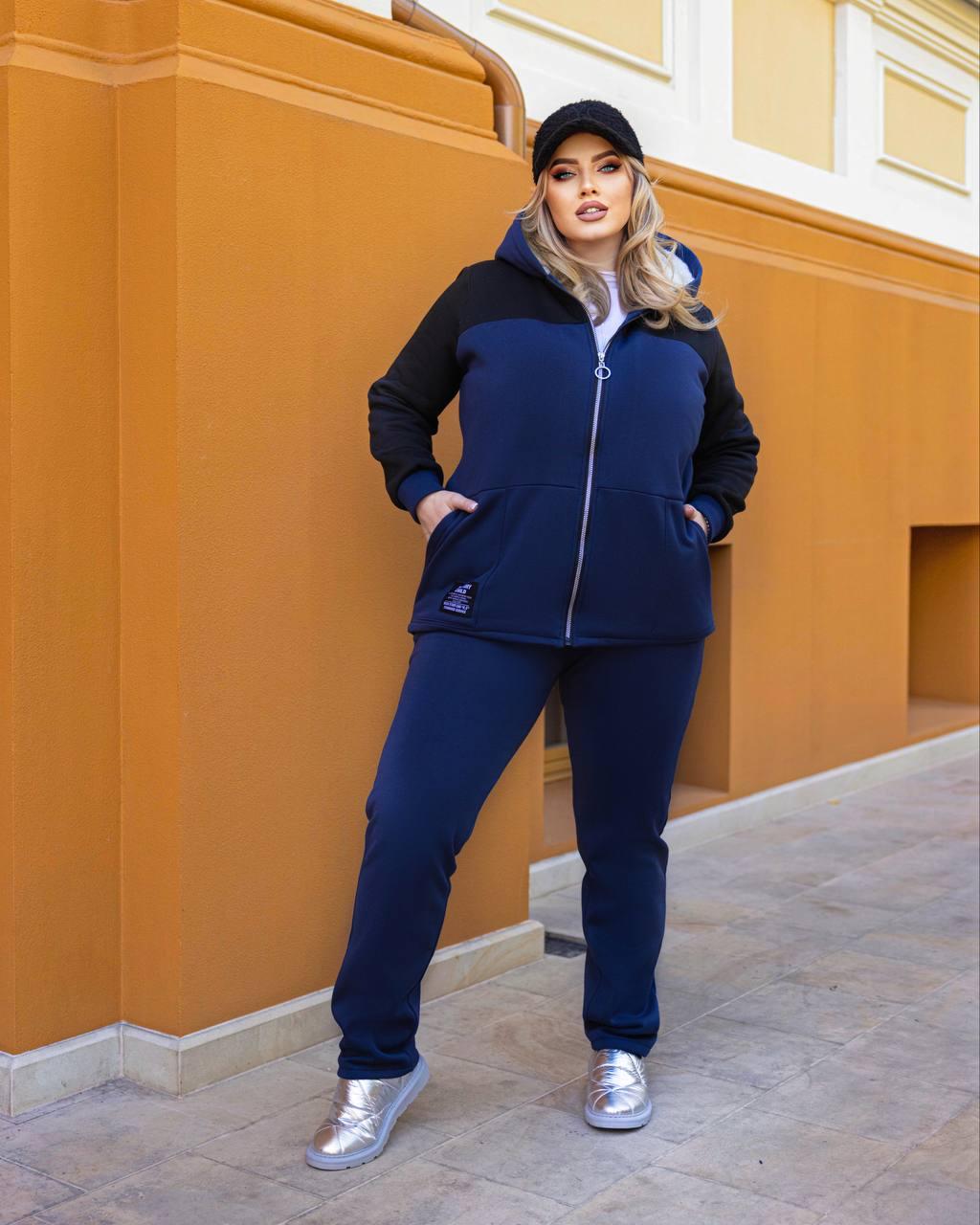 Жіночий спортивний костюм на овчині великого розміру, фото 1