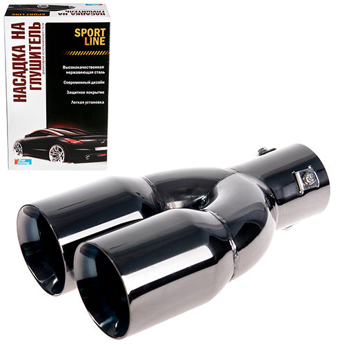 Насадка на глушник 0128 Bk d-62х230мм підвійна/нержавіюча сталь чорна, фото 1