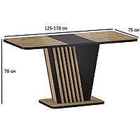 Раздвижной стол на 8 человек Nevio 125-170х75 см дуб артисан с черными вставками на одной ножке в гостиную