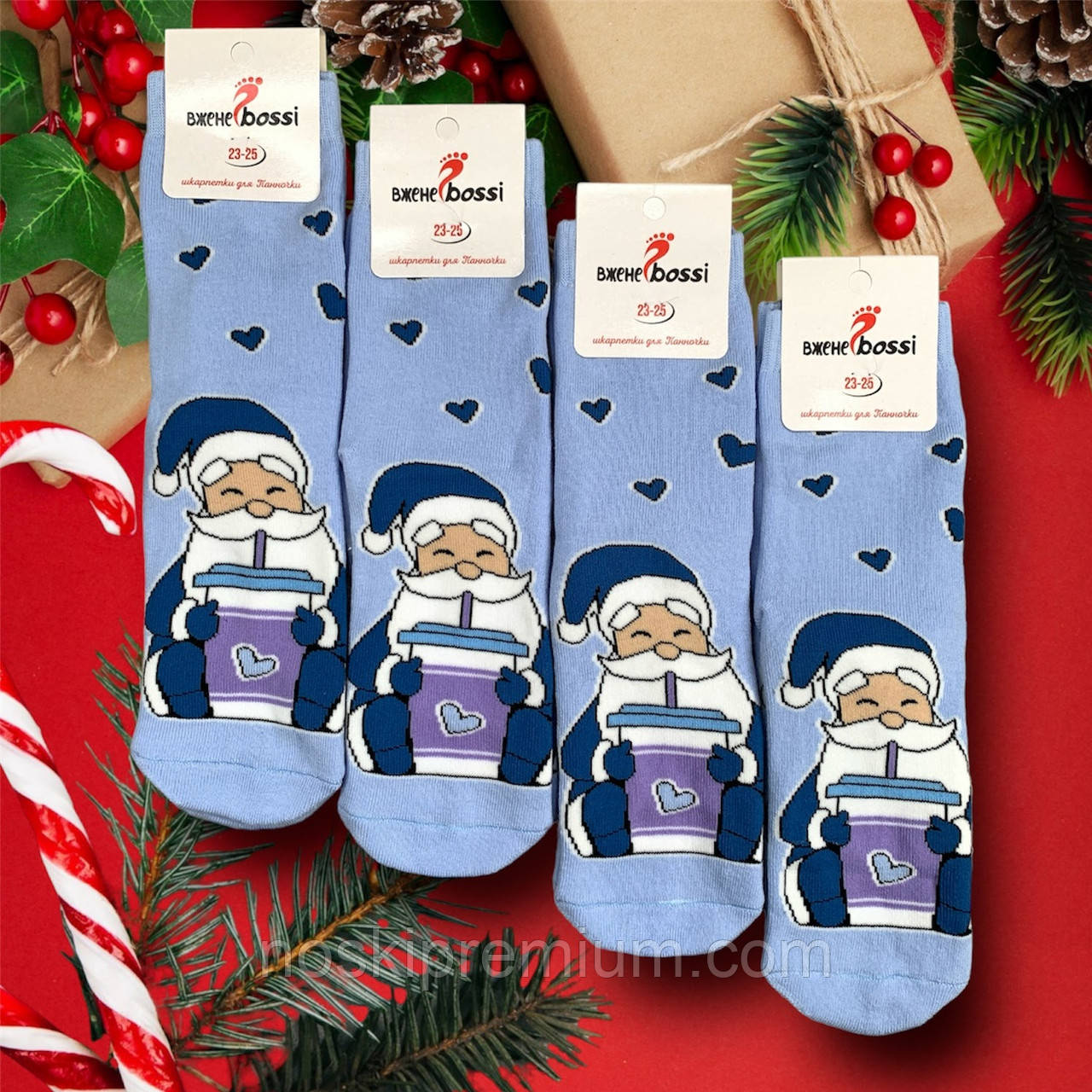 Новорічні шкарпетки жіночі махрові бавовна ВженеBOSSі, розмір 36-40, блакитні, 012593, фото 1
