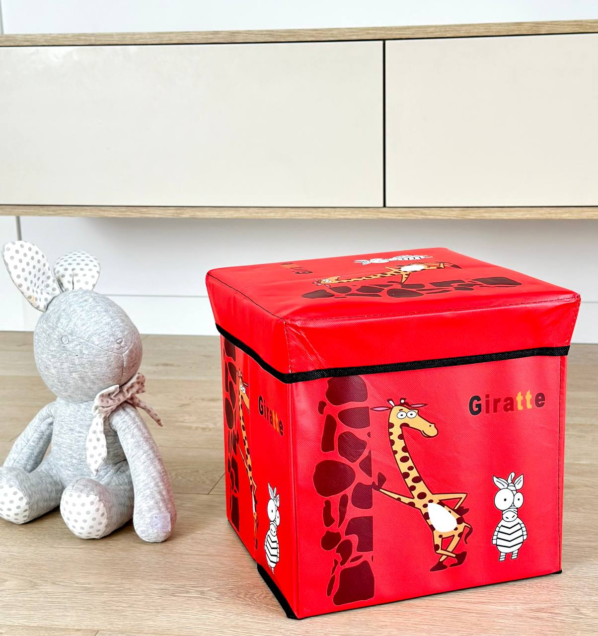 Кошик - пуф  для зберігання іграшок  WW01369 Червоний жираф