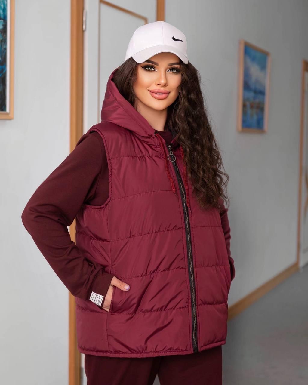 Костюм жіночий демісезонний трійка з жилетом (Батал), фото 1