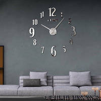 Большие настенные 3D часы-цифры, Серые 90см Бескаркасные часы на стену Часы наклейка Часы стикеры V&A