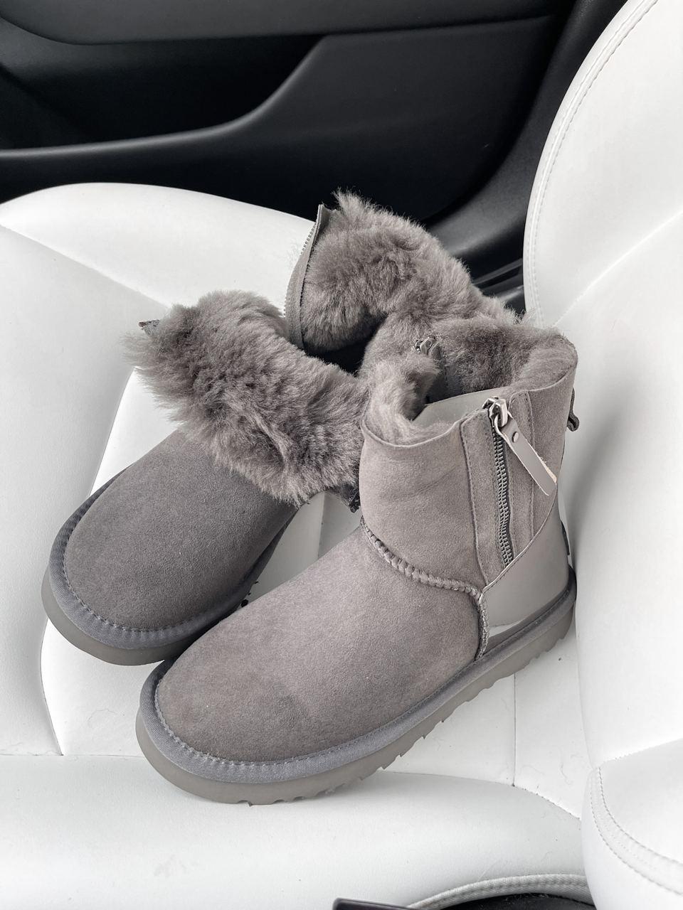 Уггі жіночі зимові сірі UGG Short ZIP Grey 2 ZIP Lacquer (14517)