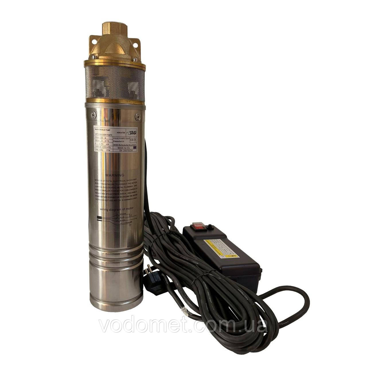 Насос свердловинний вихровий VOLKS pumpe 4SKm100 0,75кВт + кабель 15м + пульт - 29059