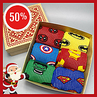 Высокие носки с героями марвел на 6 пар в подарочной коробке, мужские новогодние сувениры и подарки онлайн