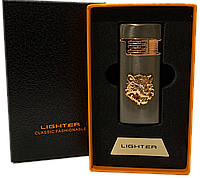 Зажигалка газовая "Тигры " (Турбо пламя , подарочная коробка ) Jiebao Lighter HL-509 Black