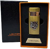 Зажигалка газовая "Тигры " (Турбо пламя , подарочная коробка ) Jiebao Lighter HL-509 Golden