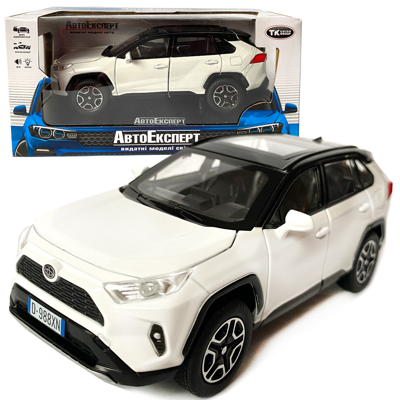 Іграшкова машинка металева Toyota RAV4 Sport, Тойота рав спорт, біла, звук, світло, інерція, відкр двері, багажник, капот,, фото 1
