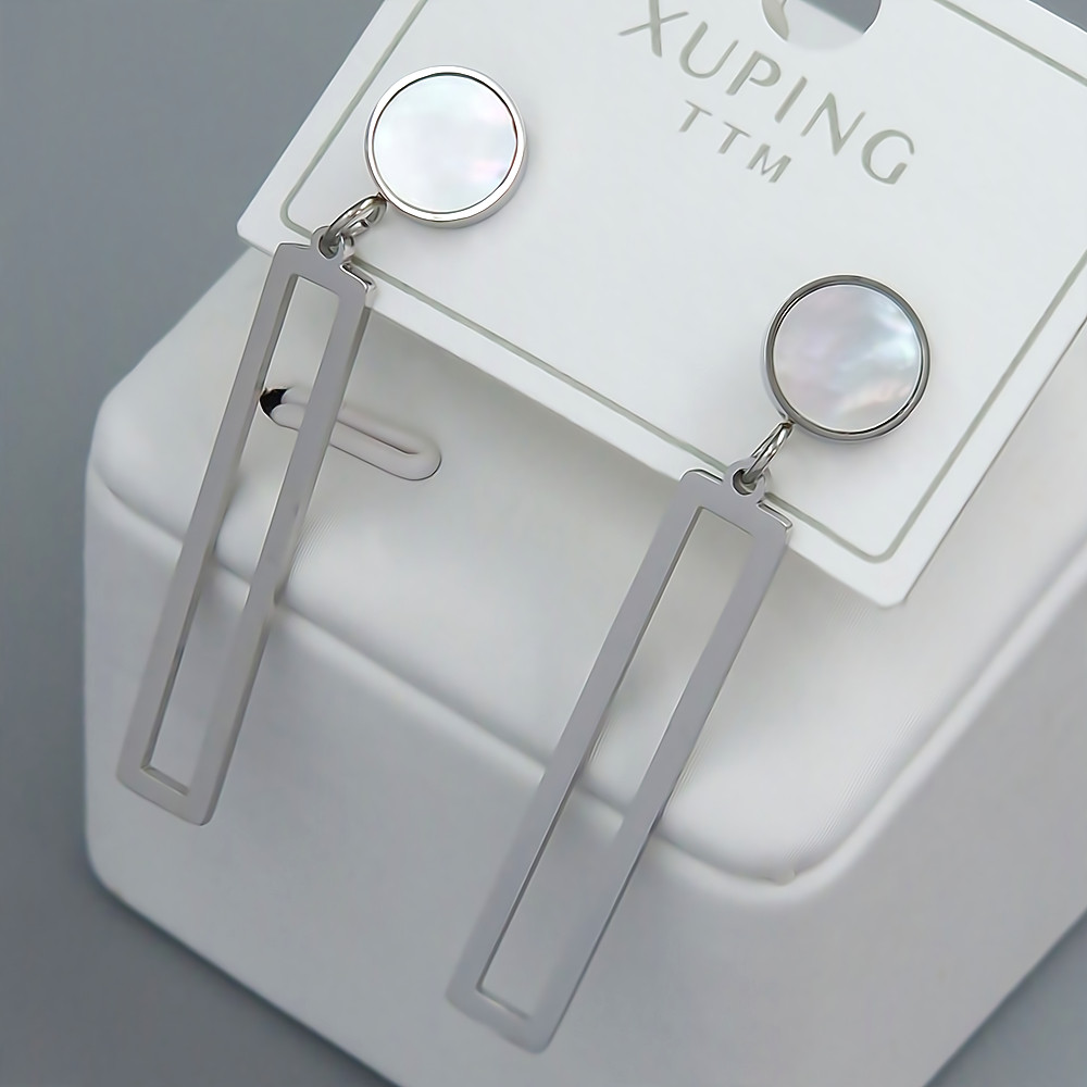 Сережки-гвоздики Stainless Steel з білою емаллю. Сталь. Родій. Довжина: 40 мм. Ширина 7 мм.