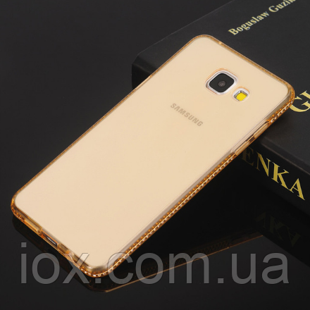 Силіконовий золотий чохол з камінням Сваровські для Samsung Galaxy A7 (2016)
