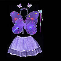Карнавальный наряд крылья с юбкой светящийся Бабочка 9083 фиолетовый
