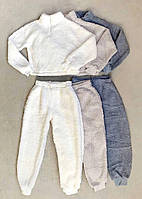 Женский тёплый костюм двойка кофта+штаны ткань: двухсторонняя махра Тедди Мод 019 беж, 42/44