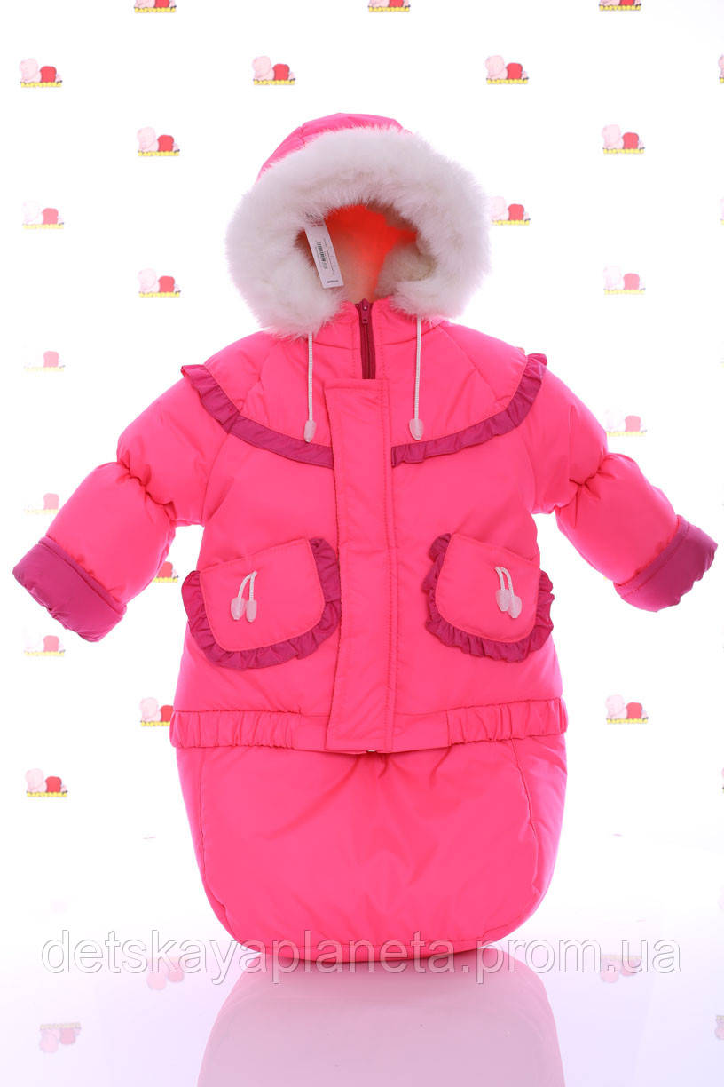 Комбінезон Конверт для дівчинки на хутрі Babykroha Трійка яскраво-рожевий - фото 1 - id-p2027729347