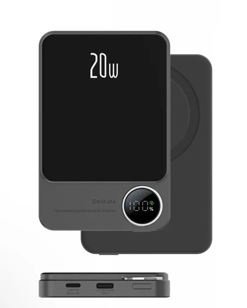 PowerBank магнітний Mag Save з бездротовою зарядкою 10000 mAh 20 Вт для iPhone Сірий ( код: Q920WPlus )