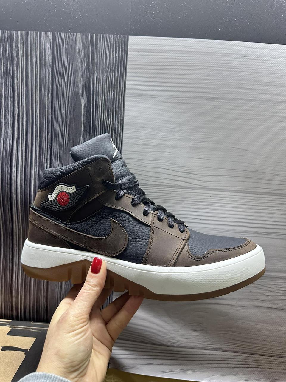 Nike Air Jordan зимние отличные кожаные высокие кроссовки для мужчин корчневые - фото 5 - id-p2038978794