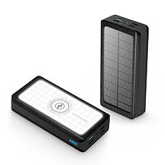 Power Bank Solar 30000 mAh 22,5 Вт з бездротовою зарядкою, сонячною панеллю та ліхтариком Чорний (код: PS-403)