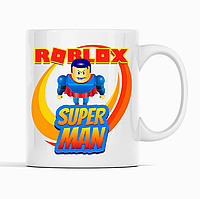Белая кружка (чашка) с оригинальным принтом онлан игры Roblox "Super Man. Супермен. Roblox. Роблокс"