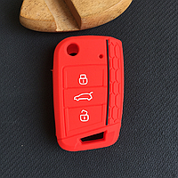 Чехол на ключ Volkswagen Polo, Golf, Tiguan (силиконовый чехол на ключ Фольксваген) 3 кнопки Красный