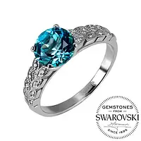 Серебряное кольцо с голубым топазом Swarovski