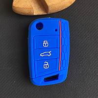 Чехол на ключ Volkswagen Polo, Golf, Tiguan (силиконовый чехол на ключ Фольксваген) 3 кнопки Синий