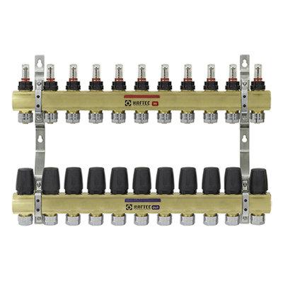 Коллекторный блок RAFTEC на 11 контуров с расходомерами и евроконусами