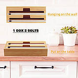 Кухонний диспенсер органайзер для харчової плівки, фольги, пергаменту. Бамбукова підвісна коробка з різаком, фото 4