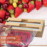 Кухонний диспенсер органайзер для харчової плівки, фольги, пергаменту. Бамбукова підвісна коробка з різаком, фото 5