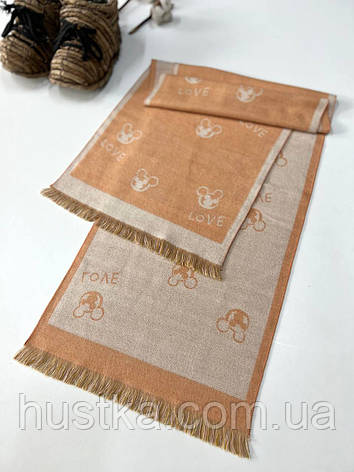 Теплий дитячий шарф Міккі Love 150*33 см бежевий, фото 1