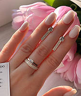 Серьги и кольцо для девушки комплект из серебра и фианитов Этюд