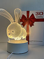 Светодиодный 3D 3Д акриловый usb ночник светильник лампа Кролик Заяц Зайчик