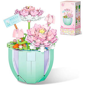 3D конструктор-набір будівельних блоків Lesko YZ 2084 квітковий конструктор Лотос 312 деталі, фото 1