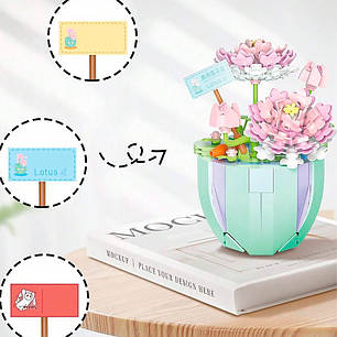 3D конструктор-набір будівельних блоків Lesko YZ 2084 квітковий конструктор Лотос 312 деталі, фото 2