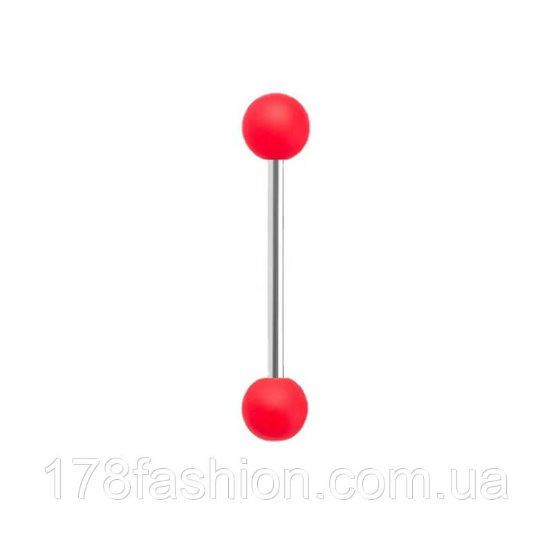 Штанга для пірсингу язика з акриловими кульками червоного кольору, фото 1
