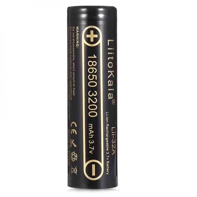 Акумулятор 18650 Li-Ion LiitoKala Lii-32A, 3200mah （3050-3350mah）, 3.7V (2.75-4.2V), Black