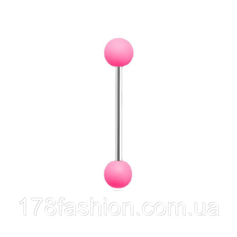 Штанга для пірсингу язика з акриловими кульками яскраво-рожевого кольору, фото 1